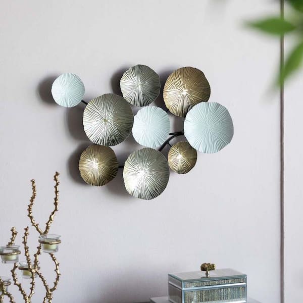 YESSKY DOWELL ENTER LLC 24.5 in. x 18 in. Gold and White Metal Work Wall Art Modern Accent Decorative Hanging Sculpture, Wall-Mount Decoration