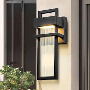Kohls Matte Black Modern Lighting Outdoor LED Wall Lantern Sconce with Stripe Glass Shade