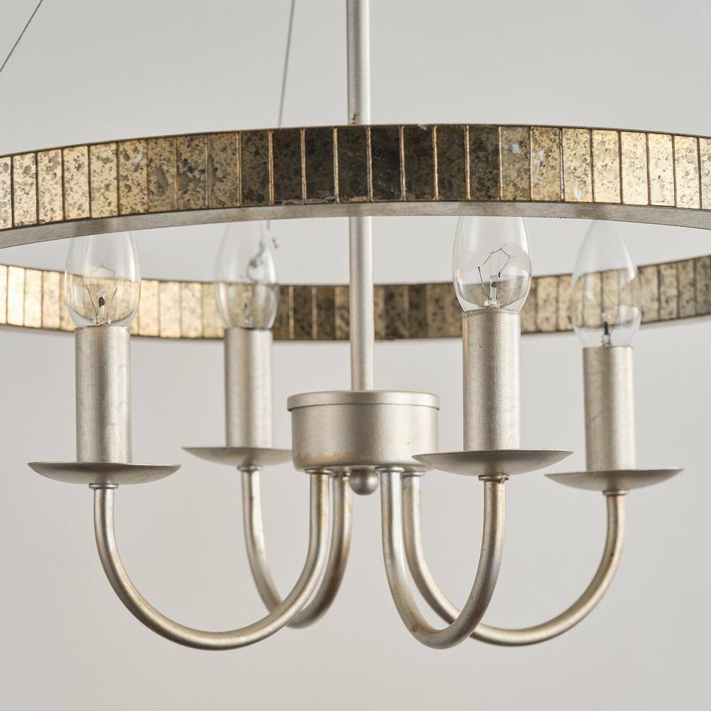 Farmhouse Brushed Nickel Wagon Wheel Candle Style Chandelier - 19.7" W x 23.6" H