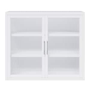 Retro Style 27.6 in. W x 9.1 in. D x 23.6 in. H Bathroom Storage Wall Cabinet with Haze Double Glass Door in White