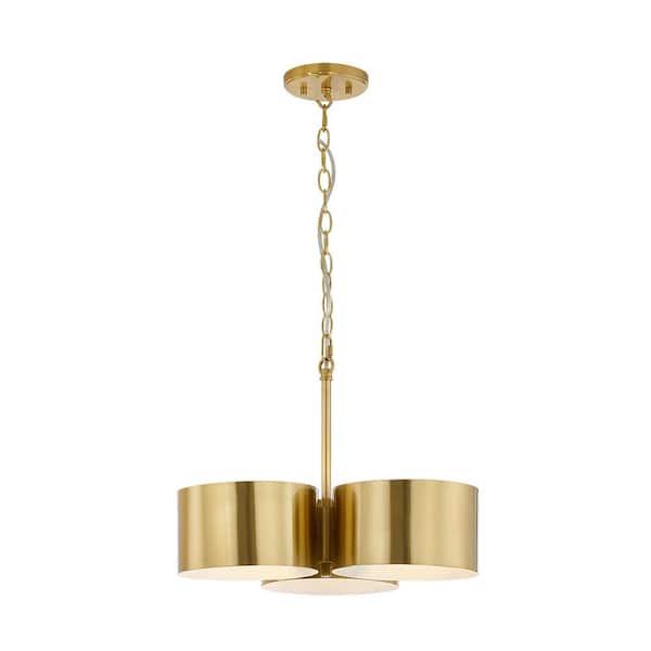 Home Decorators Collection Bandeau 3-Light 3 Shade Aged Brass, White inside Finish Shaded Pendant Light