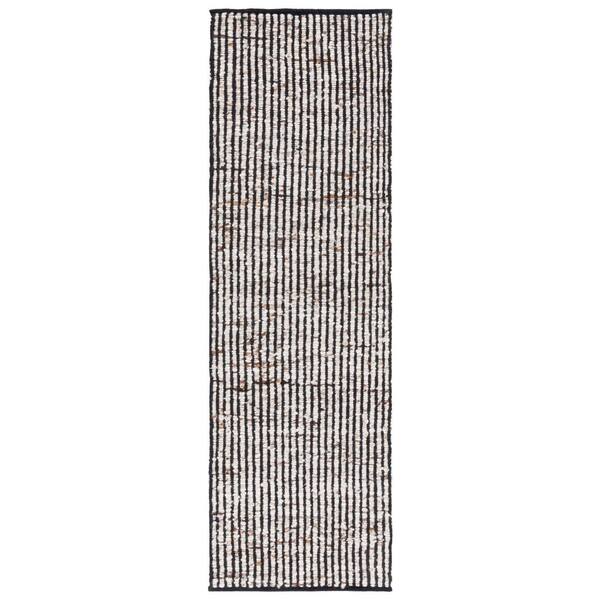 Natura 2 ft. x 13 ft. Black/Ivory Marle Striped Runner Rug
