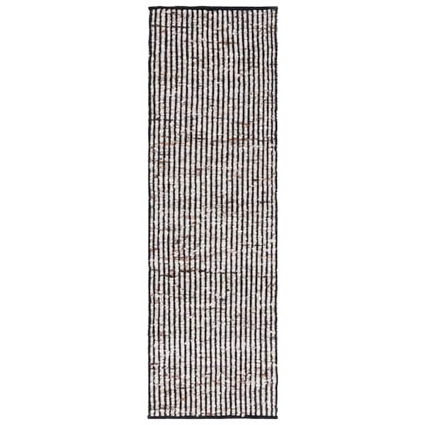 Natura 2 ft. x 8 ft. Black/Ivory Marle Striped Runner Rug