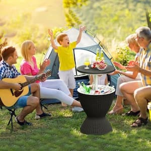 8 Gal. Plastic Outdoor Bar Cooler Bar Table with Adjust Ice Bucket in Black