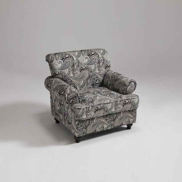 Classic Paisley Flora Chenille Accent Rolled Arm Chair with Thick Chusion for Living Room Club Chairs