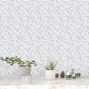 Bazaar Collection Navy/White Glitter/Shimmer Tangier Tile Non-WOven Paper Non-Pasted Wallpaper Roll (Covers 57 sq. ft.)