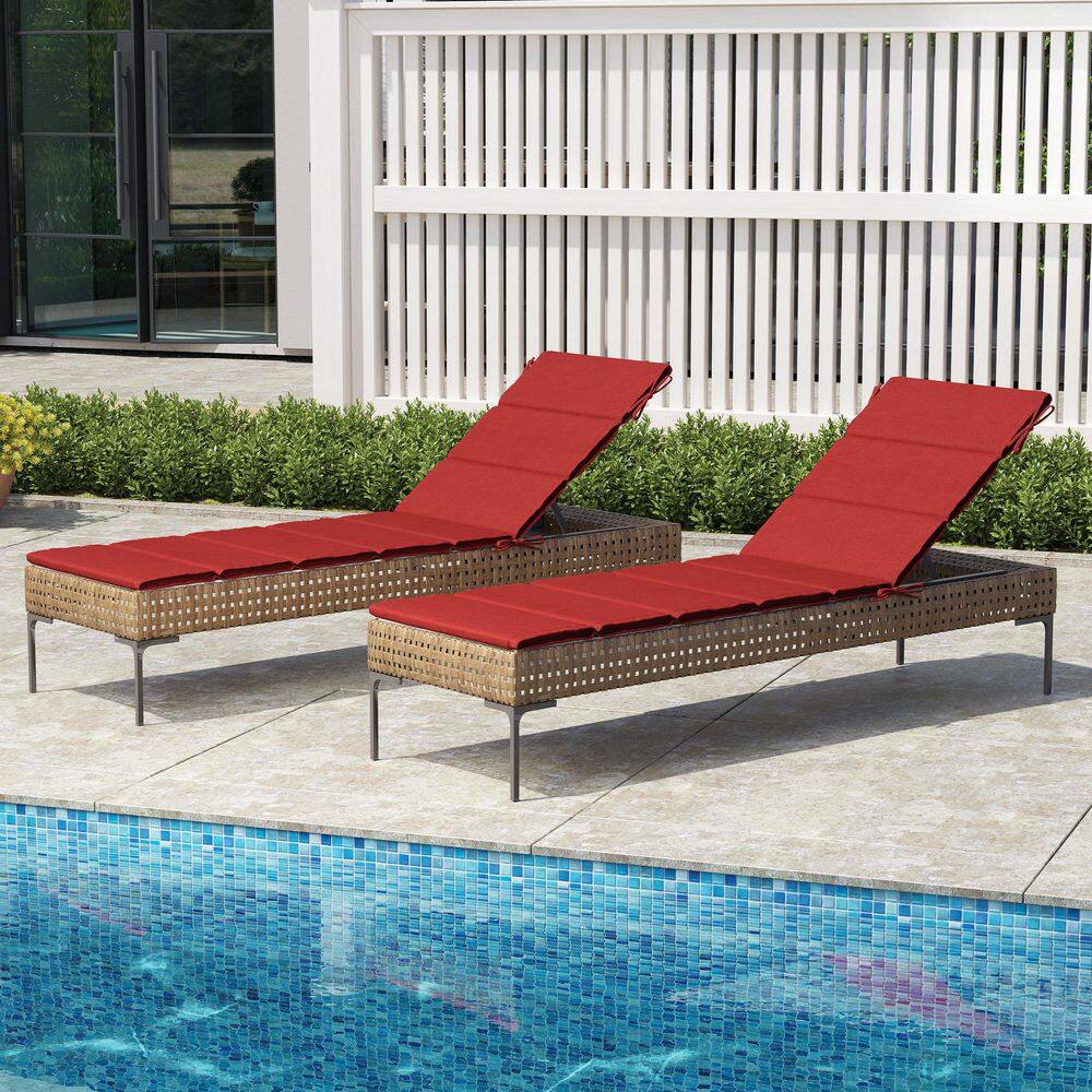 2 Pieces Outdoor Chaise Lounge Cushions in Red 72 in. x 21 in. Foldable Patio Replacement Lounge Chair Cushion with Ties price history on PriceWatchPro