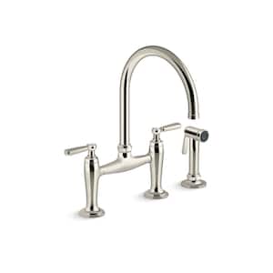 Edalyn By Studio McGee 2-Handle 2-Hole Bridge Kitchen Faucet with Side Sprayer in Vibrant Polished Nickel