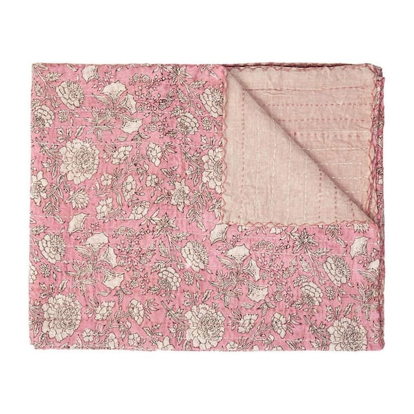 Blush, Pink Floral Cotton Throw Blanket