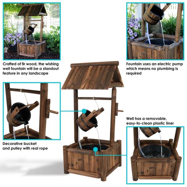 44-Inch Garden Rustic Wood Wishing Well Water Fountain with Electric Pump 