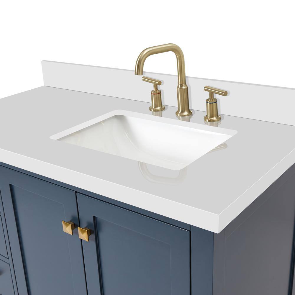 Midnight Blue 43" Freestanding Vanity with White Quartz Top
