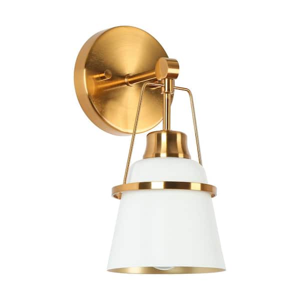Brass Sconce with White Bell Shade