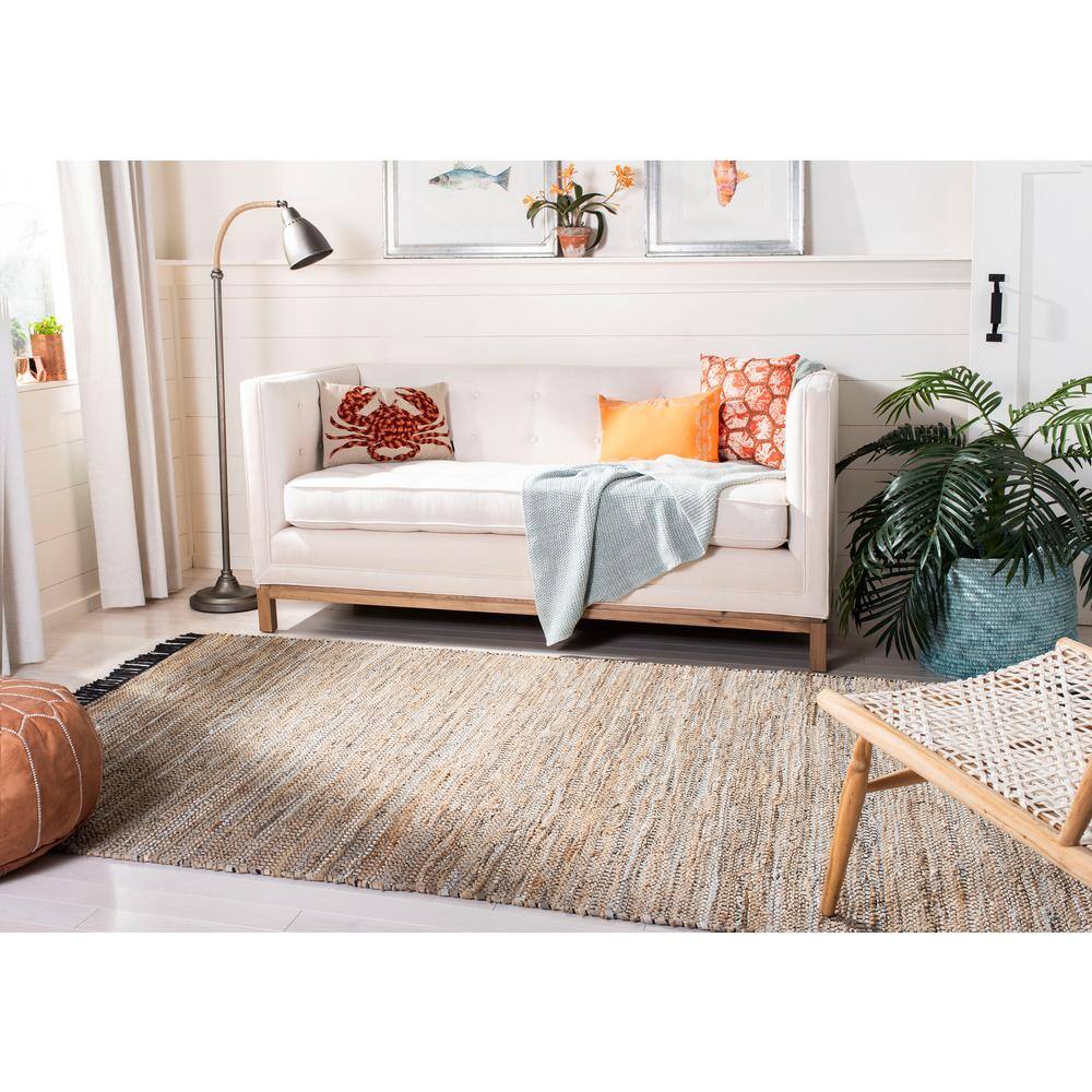 Handmade Vintage Leather Beige 6' x 9' Cowhide Area Rug