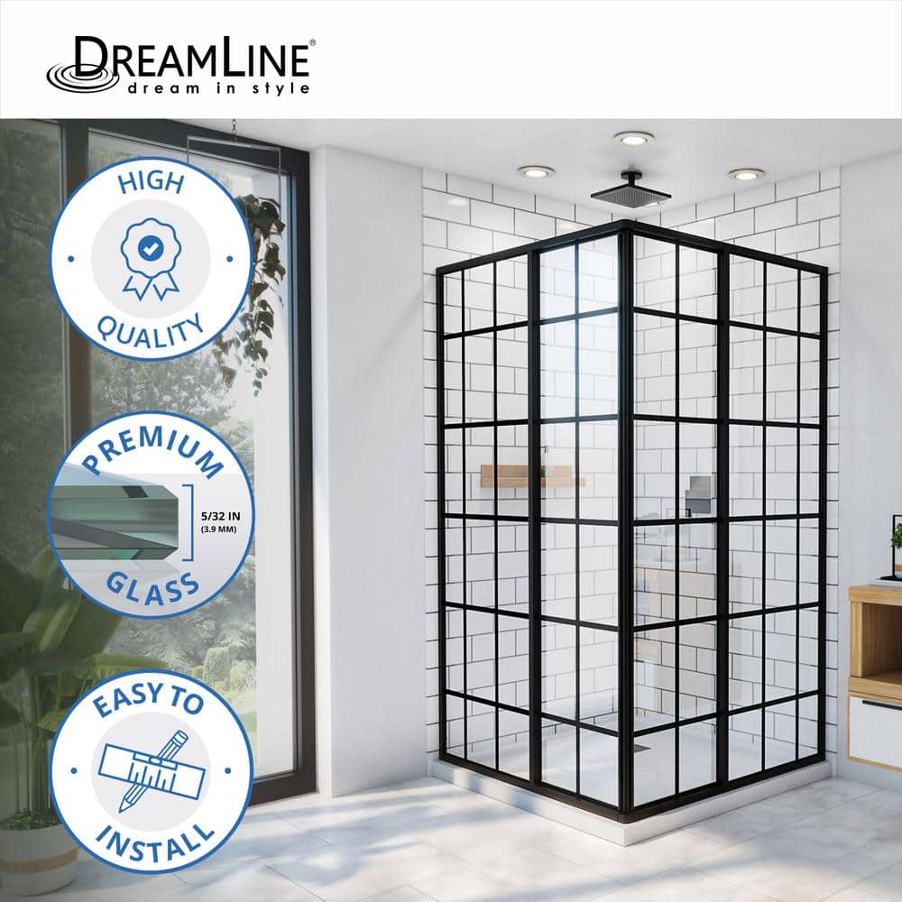 French Corner 40.5" Satin Black Framed Sliding Shower Enclosure