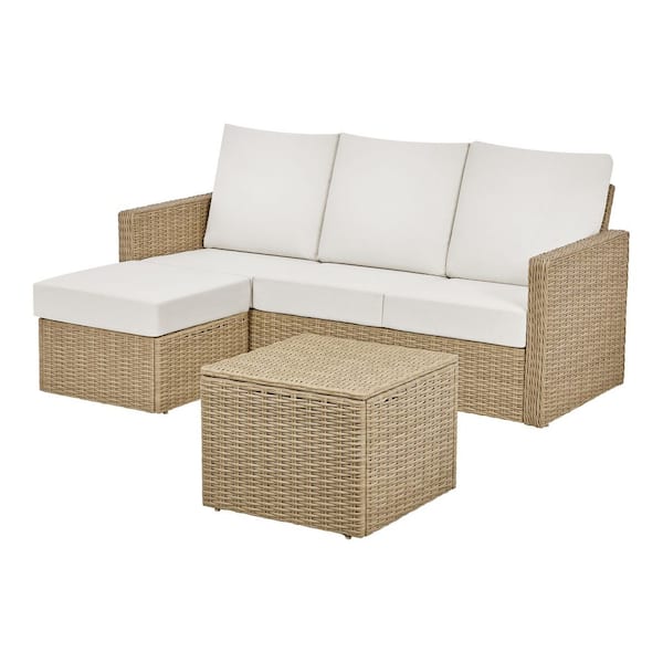 Everlee 3-Piece Wicker Outdoor Sectional Set with Almond Cushions