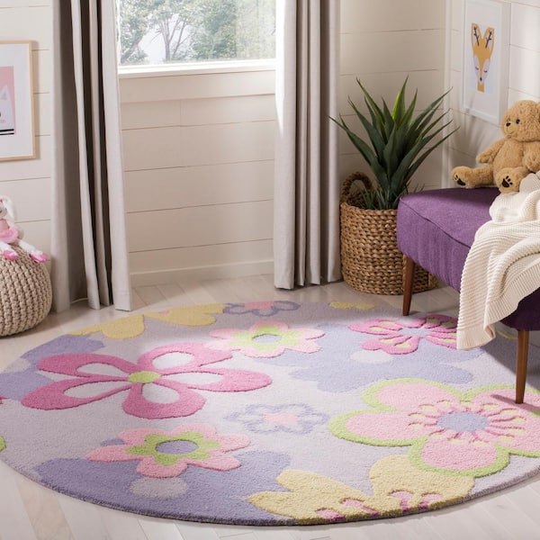 Kids Multi 6 ft. x 6 ft. Round Floral Area Rug
