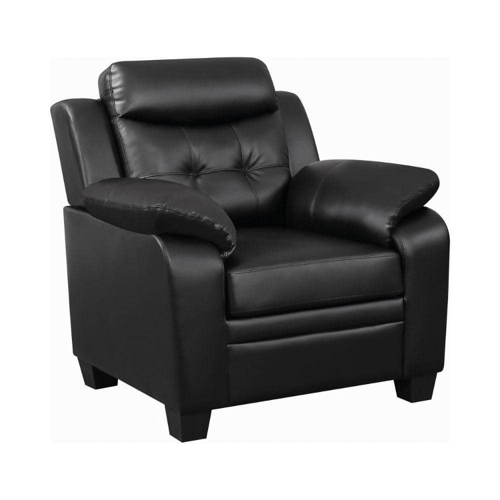 benjara-black-faux-leather-arm-chair-with-cushioned-armrests-bm183062