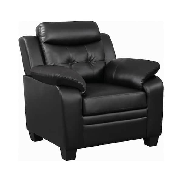 Benjara Black Faux leather Arm Chair with Cushioned Armrests