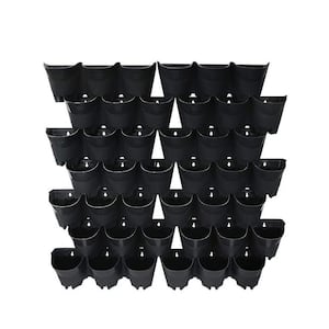 42-Pocket Plastic Self-Watering Vertical Wall-Planters (14 Sets of 3) in Black Color