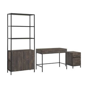 Jacobsen 77 in. Rectangular Brown Ash Writing Desk with File Cabinet and Large Etagere