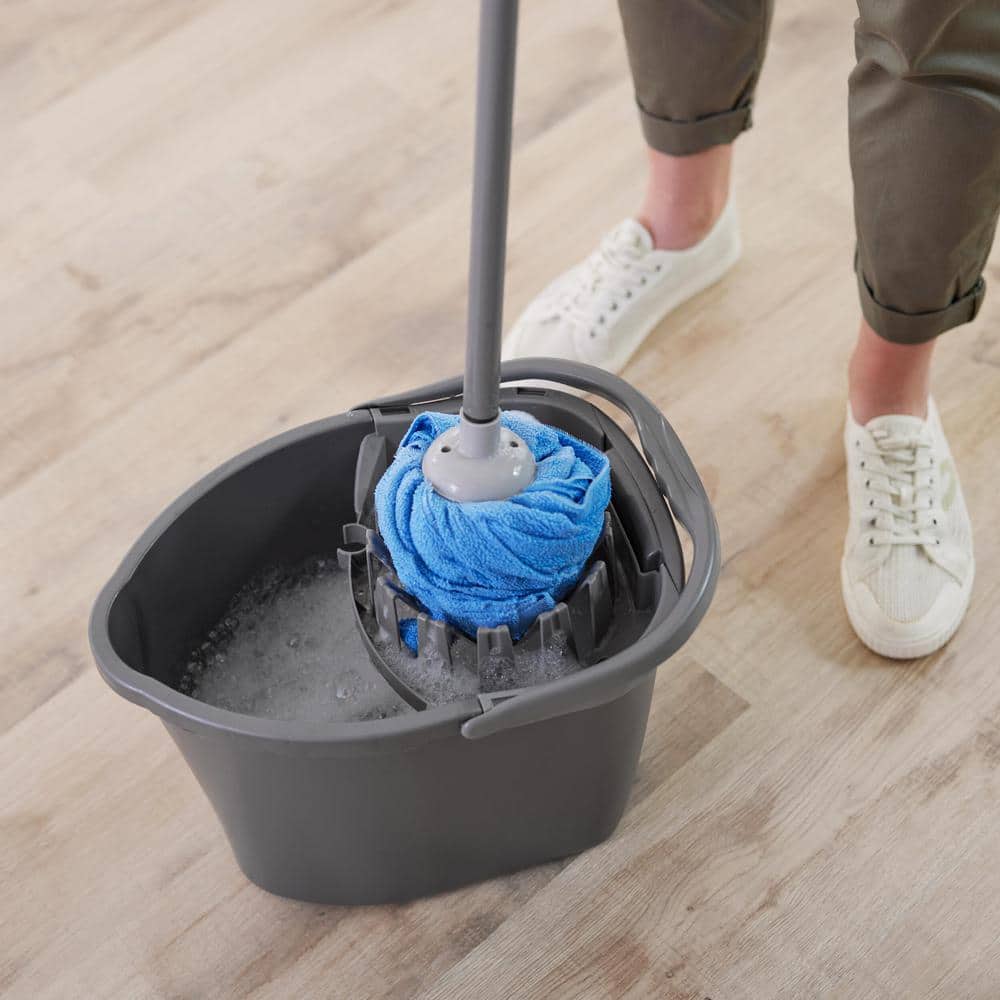 Blue Microfiber String Mop Head with Gray Handle