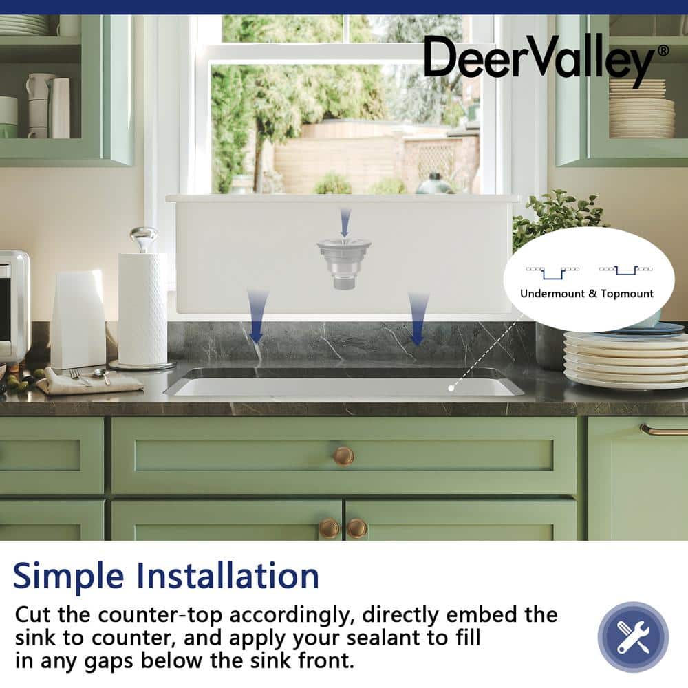 White Fireclay 32" Single Bowl Undermount Kitchen Sink