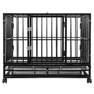 Heavy-Duty Metal Dog Cage in Black - Large 42 in.