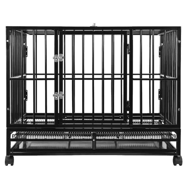 SMITHBUILT Heavy-Duty Metal Dog Cage in Black - X-Large 48 in.