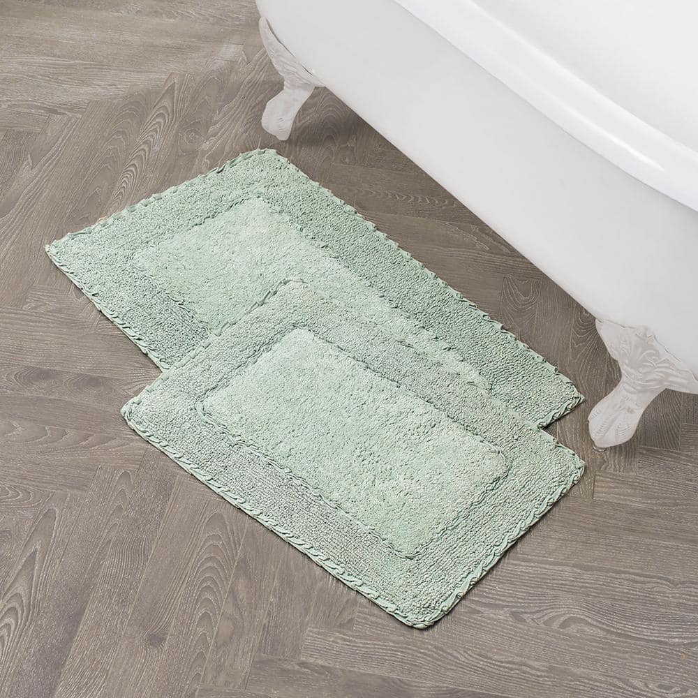 Sage Green Cotton Ruffle Border Bath Rug Set