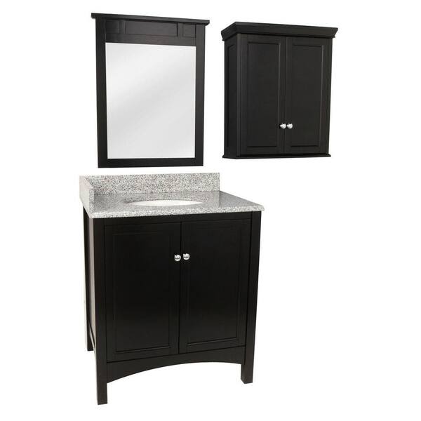 Home Decorators Collection Haven 31 in. Vanity in Espresso with Granite Vanity Top in Rushmore Grey and Mirror and Wall Cabinet in Espresso