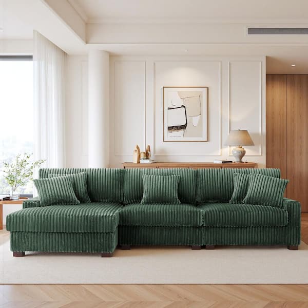 118.31 in. W Square Arm 3-piece Faux Rabbit Fur Fabric L-Shaped Left Facing Modular Sectional Sofa in. Green