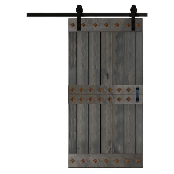ISLIFE Mid-Century Style 42 in. x 84 in. Carbon Gray Solid Wood Sliding Barn Door with Hardware Kit - Assembly Needed