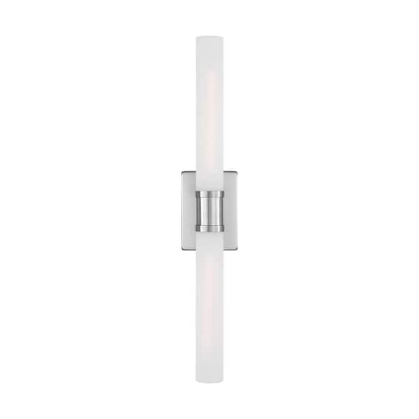 Generation Lighting Keaton 5 in. Large 2-Light Brushed Nickel Vanity Light with Satin Etched Glass Shades