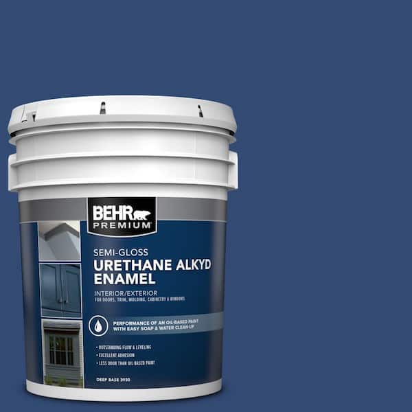 BEHR PREMIUM 5 gal. #S-H-580 Navy Blue Urethane Alkyd Semi-Gloss Enamel Interior/Exterior Paint