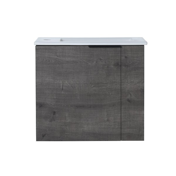 ANGELES HOME 22 in. W x 13 in. D x 19.7 in. H Small Floating Bath Vanity in Grey with White Ceramic Top, Single Sink, Soft Close Door