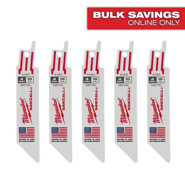 Milwaukee 4 in. 18 TPI Medium Metal Cutting SAWZALL Reciprocating Saw Blades (5-Pack)
