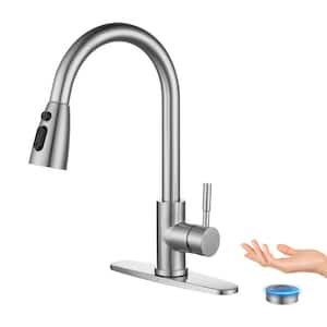 Touchless Single handle Kitchen Pull-Down Sprayer Kitchen Faucet with Mobile Motion Sensor in Brushed Nickel