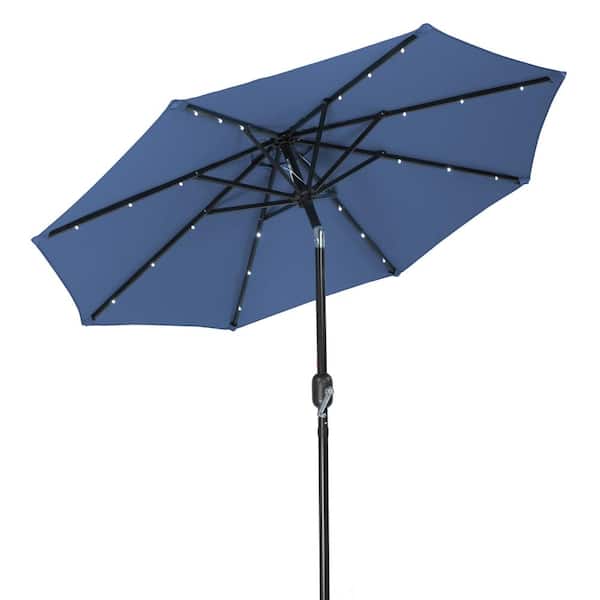 Trademark Innovations 7 ft. Deluxe Market Solar Powered LED Lighted Patio Market Umbrella in Blue