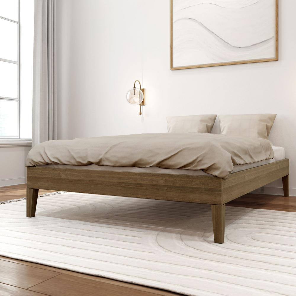 Brown, Wood Frame, Full-Size Platform Bed, Matte Pecan - thumbnail 3