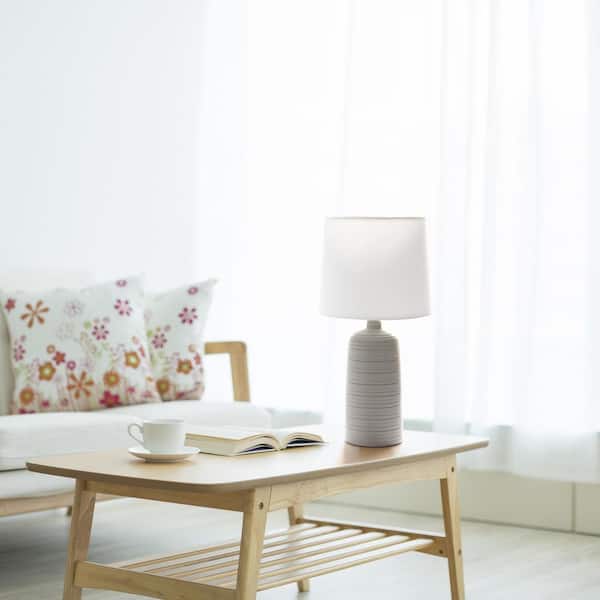 Simple Designs 15 .75 in. Taupe Textured Linear Ceramic Table Lamp