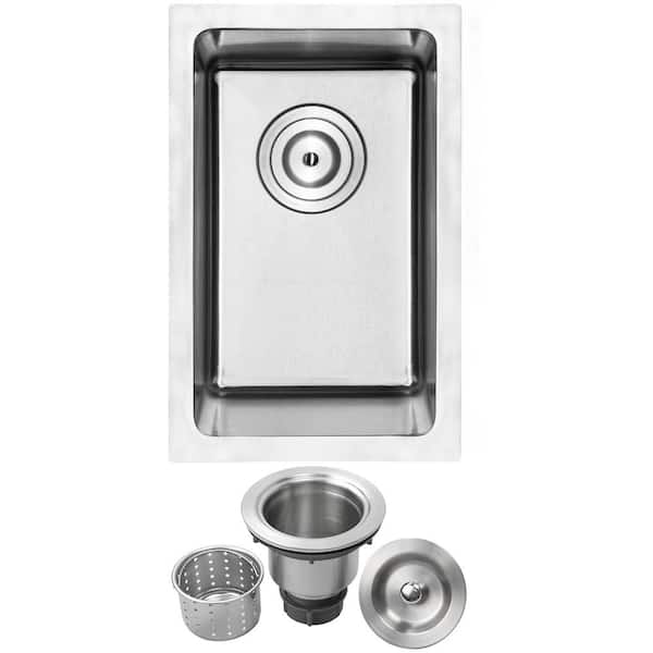 Ticor Arlo 18 Gauge Stainless Steel 12 in. Undermount Bar Sink with Basket Strainer
