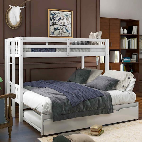 White Twin Over Twin Bunk Bed with Trundle