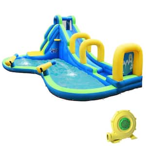 95.5 in. x 188 in. Green Oxford Cloth Kids Inflatable Water Park Bounce House with Slide Climbing Wall Splash Pool