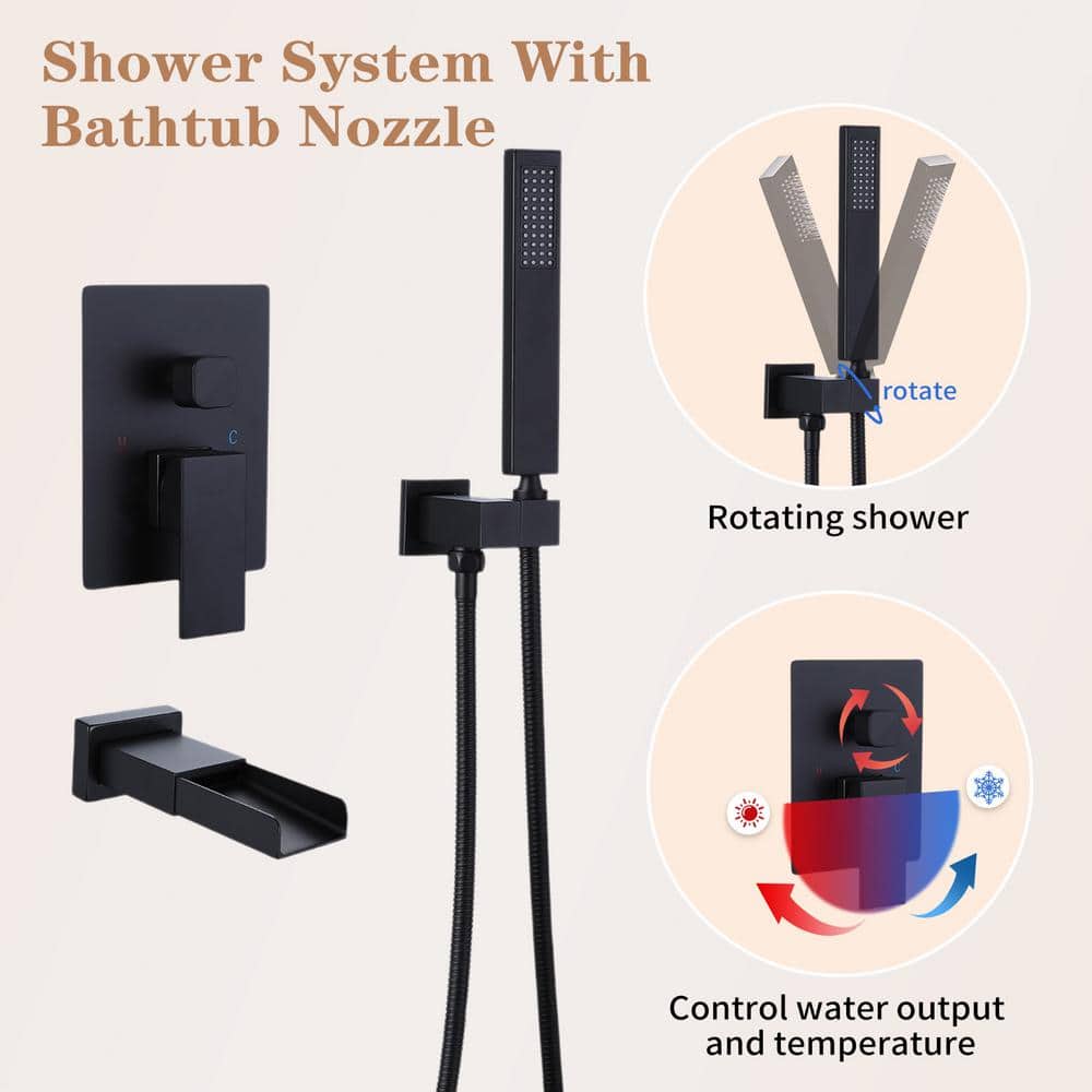 Matte Black Freestanding Waterfall Tub Faucet with Hand Shower