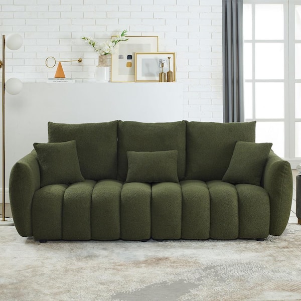 Z-joyee 82 in. Wide Square Arm Teddy Creative Velvet Rectangle Modern Upholstered Sofa in Green