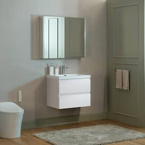 NJ 23.63 in. W x 19.63 in. D x 22.5 in. H Single Sink Floating Bath Vanity in White with White Resin Top