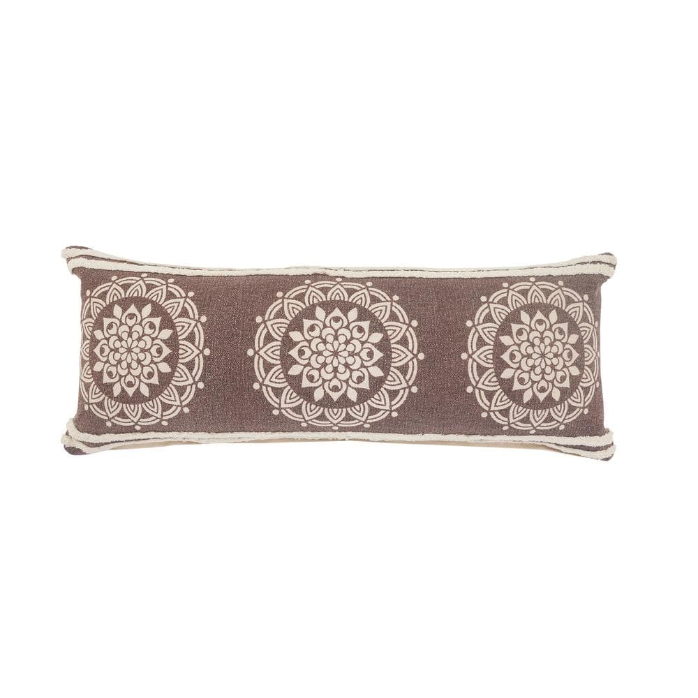 Hickory Brown / White Floral Medallion Stripe Border Poly-Fill 36 in. x14 i