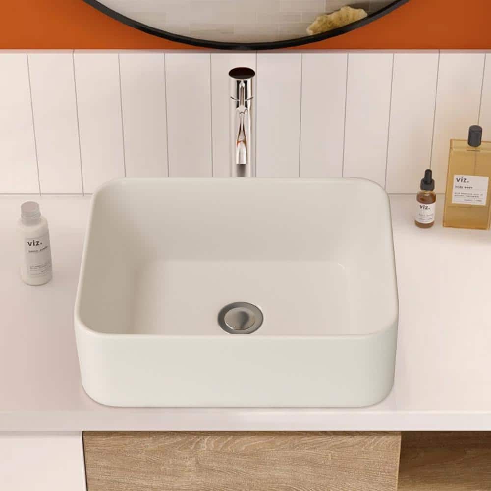 Glossy White Ceramic Rectangular Bathroom Sink