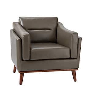 Ignace Mid-Century Leather Upholstered Grey Sofa Arm Chair with Solid Wood Leg