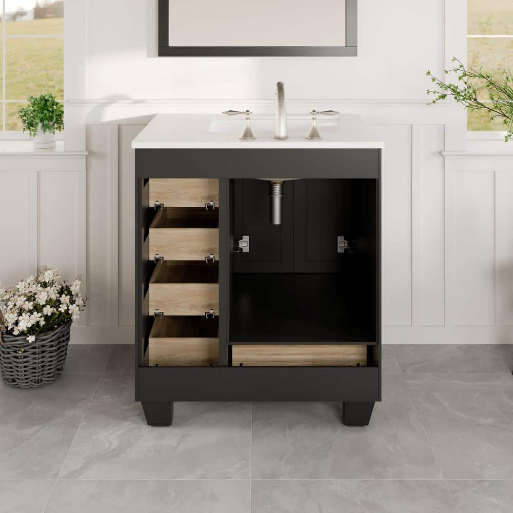 Espresso 28" Bathroom Vanity with White Quartz Top and Undermount Sink